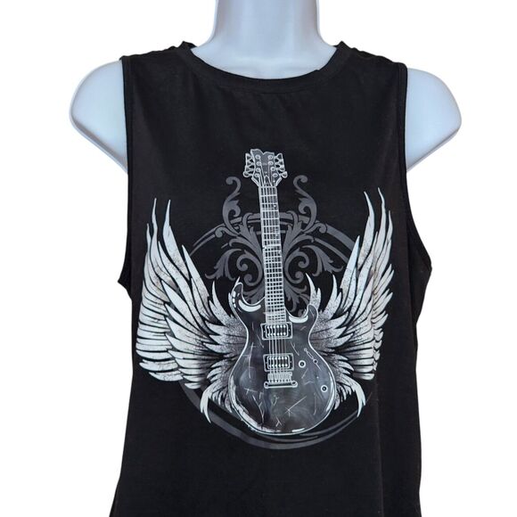 Emery Rose Womens Tank Top Size M Black Guitar Wings Print Slim Fit Stretch - Picture 3 of 9